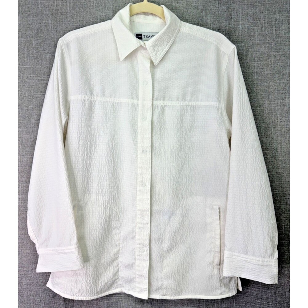 L.L. Bean Travelers Snap Front Long Sleeve Shirt Jacket Women's Size S White